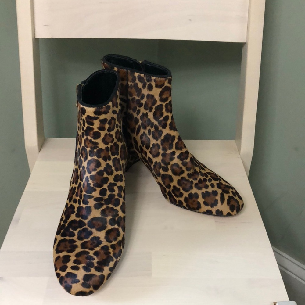 Ann Taylor Ankle Boots Fur Leather Leopard Print Booties Size 7.5 NEW